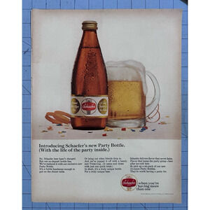 1967 Print Ad Introducing Schaefer Beer new Party Bottle